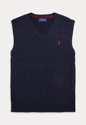 CABLE KNIT COTTON SLEEVELESS JUMPER - Vesta - navy