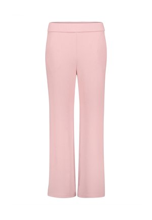 Pantalon rose clair, taille haute, jambes larges avec une ceinture plate, présenté sur un fond blanc.