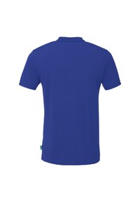 Korte mouw polo shirt in effen koningsblauw, gemaakt van glad stof, met een klassieke kraag en een klein groen label aan de zoom.