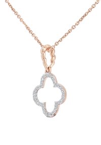 Roosa kuldne kaelakee, millel on lillekujuline ripats, mis on ääristatud säravate kivide poolt, õrn ahel koos tekstuurilise lingidisainiga.