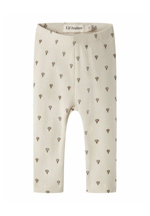 Leggings bébé côtelés crème avec imprimé montgolfière marron et taille élastique, taille 1-2 mois de la marque Lil' Atelier.