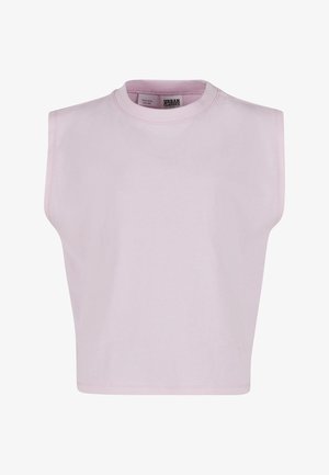 Lyserød ærmeløs crop top med brede skulderpuder og rund halsudskæring fra Urban Classics.