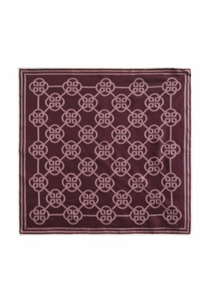 Quadratischer bordeauxroter Schal mit einem hellrosa geometrischen Knotenmuster und einem kleinen "GANT" Logo in der unteren rechten Ecke.