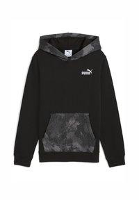 Felpa nera con cappuccio interno e tasca a motivo mimetico grigio. Realizzata in tessuto morbido, presenta una tasca frontale a marsupio e il logo Puma.