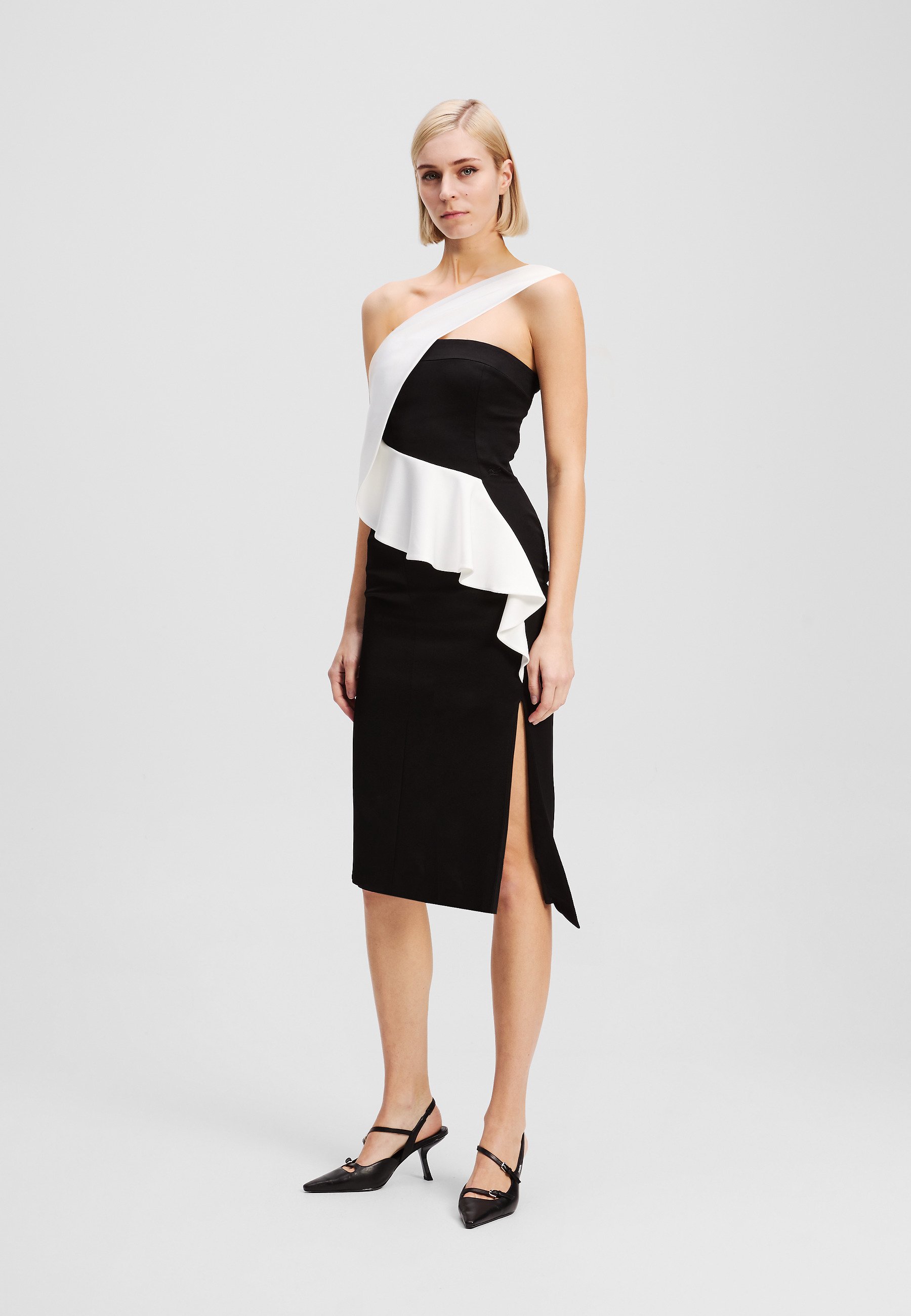 KARL LAGERFELD ASYMMETRICAL DRESS - Cocktail dress / Party dress - black/ white/black - Zalando.ie