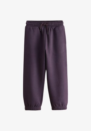 Mørkelilla bomulds-sweatpants med elastisk talje og manchetter, front snor og sidelommer.