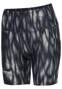 Svart- och gråmönstrade sportshorts i stretchigt material. Har en bred midjeresår och en sidoficka.