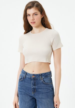 CROP SHORT SLEEVE CREW NECK - T-shirt - bas - beige