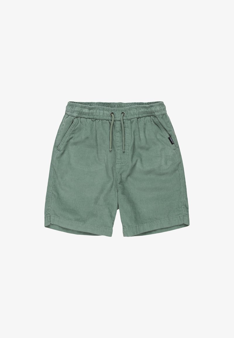 Svetlozelené kordové šortky s elastickým pásom, nastaviteľnou šnúrkou a bočnými vreckami. Majú jemnú ryhovanú textúru.