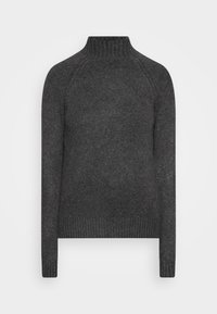 Mörkgrå stickad tröja med hög krage, ribbade ärmslut och nederkant. Har en sömlös design och textil med struktur för värme.