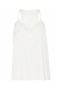 White camisole with lace detailing at the back, adjustable straps, and a relaxed fit. Made from lightweight fabric.