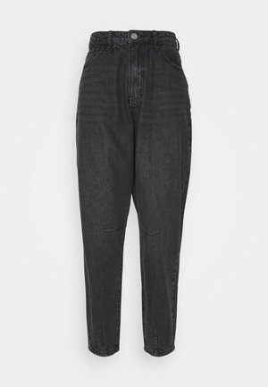 Vysoké černé džíny z měkkého, mírně texturovaného denimu. Mají rovný střih, design s pěti kapsami a decentní vybledlé detaily.