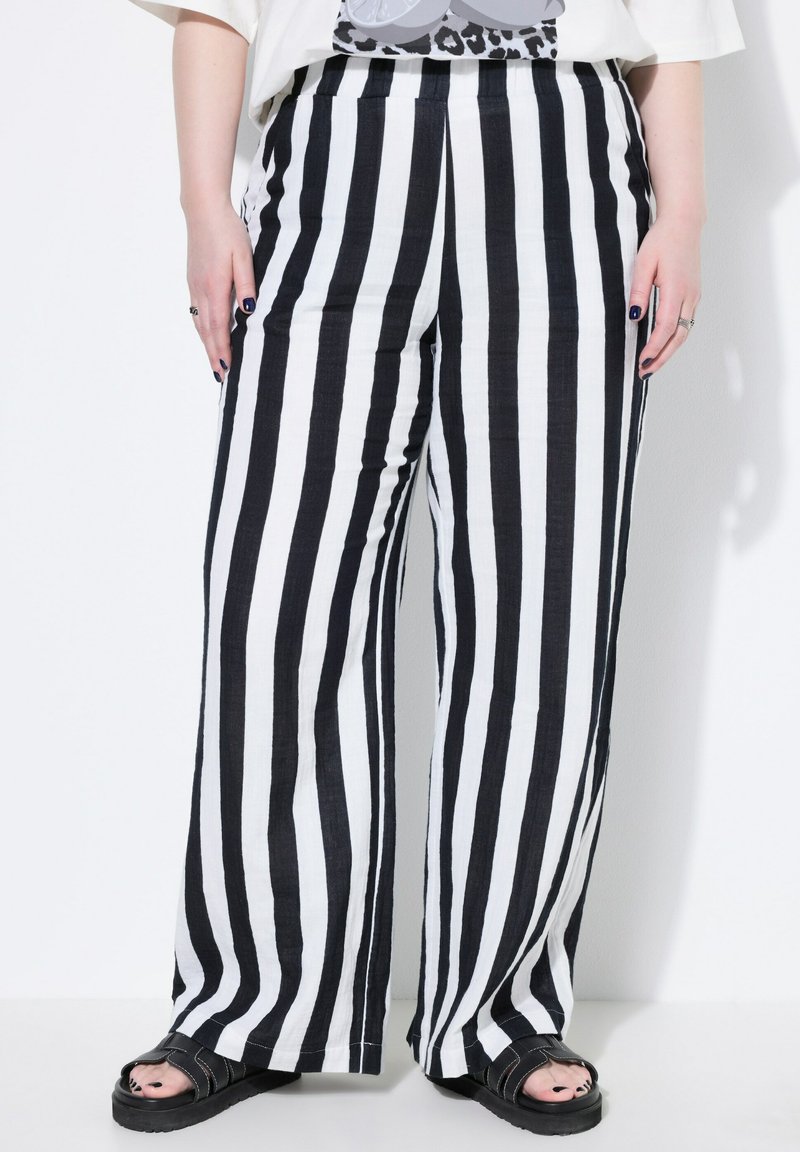 Studio Untold WIDE LEGS STREIFEN ELASTIKBUND - Kalhoty - black