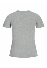 Grijze t-shirt met korte mouwen en een ronde hals. Kenmerkt zich door een gladde, licht gestructureerde stof en een getailleerde pasvorm met een afgeronde onderrand.