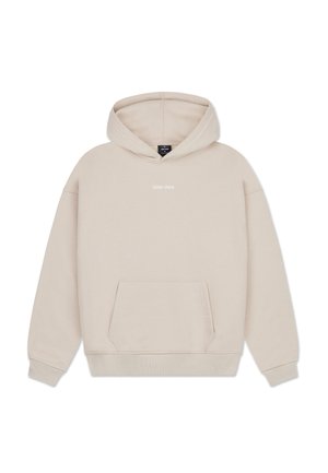 Beige hoodie van zacht materiaal met een trekkoordcapuchon, kangoeroezak en een klein wit "JOHNNY URBAN" logo op de voorkant.