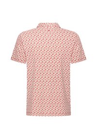 Korte mouwen shirt van lichtgewicht stof, met een rood bloemmotief op een crèmekleurige achtergrond, met een klassieke kraag en een ontspannen pasvorm.