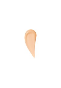 Beige væskefoundation med en cremet konsistens, glat tekstur og let glans, der danner en dråbe på en hvid baggrund.