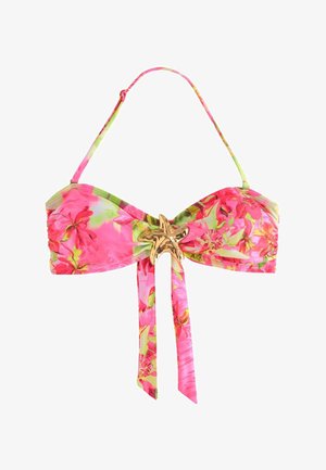 Pink og grøn blomsterbikinitop med en gylden søstjerne i midten og justerbar enkelt strop.