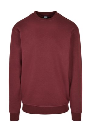 Burgundy sweatshirt made of cotton blend fabric, featuring a crew neck, long sleeves, and ribbed cuffs and hem. No patterns or embellishments.
