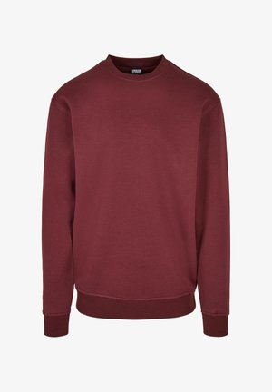 Bordowy sweatshirt wykonany z mieszanki bawełny, z okrągłym dekoltem, długimi rękawami oraz ściągaczami przy mankietach i dolnym brzegu. Bez wzorów ani ozdób.