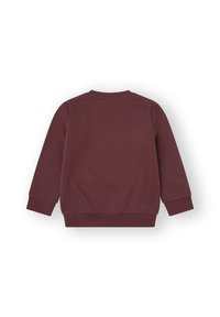 Sudadera de color marrón con mangas largas, cuello redondo y puños y dobladillo acanalados. Textura suave y diseño simple de color sólido.