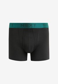Fekete boxer alsónadrág, textúrált zöld derékrésszel, rajta a "NEXT" felirattal, puha anyagból, sima felülettel készült.