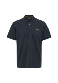 Dunkelblaue Polo-Shirt aus Baumwollmischung, mit einem Zweiknopf-Leisten, Kragen, kurzen Ärmeln und einem kleinen Logo-Patch auf der Brust.