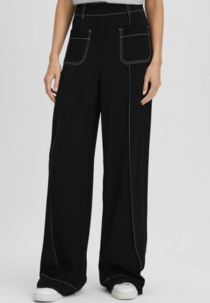 KYLIE CONTRAST STITCH WIDE LEG - Tygbyxor - black