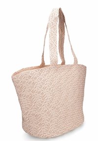 Béžová široká taška přes rameno s dvěma popruhy a zipovým uzávěrem, navržená pro lehké každodenní použití.