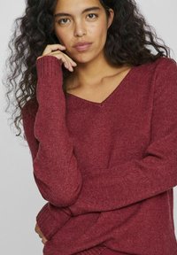 VILA VIRIL V-NECK L/S  NOOS - Stickad tröja - cabernet