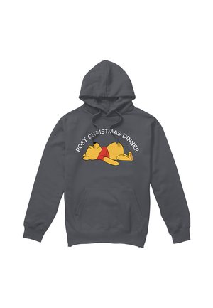 Dark gray hoodie with a sleeping Winnie the Pooh cartoon and the text "POST CHRISTMAS DINNER" above the character.