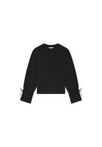 Zwarte sweatshirt met raglanmouwen, een cropped ontwerp en strikdetails bij de manchetten. Gemaakt van zachte, gestructureerde stof. Subtiele logo aan de voorkant.