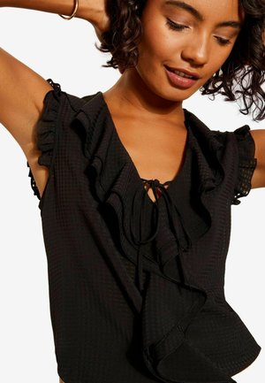 RUFFLE SLEEVELESS FRONT - REGULAR FIT - Bluză - blue seersucker