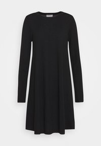 Abito nero a maniche lunghe con scollatura rotonda. Realizzato in tessuto a maglia, presenta una vestibilità ampia e orlo dritto. Design semplice e senza decorazioni.