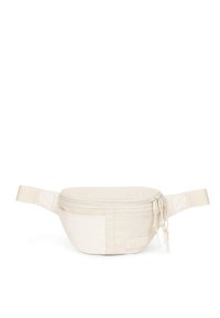 Midjeväska i off-white tyg med rundad form. Har en framficka med dragkedja, justerbar rem och dekorativa snörningsdetaljer.