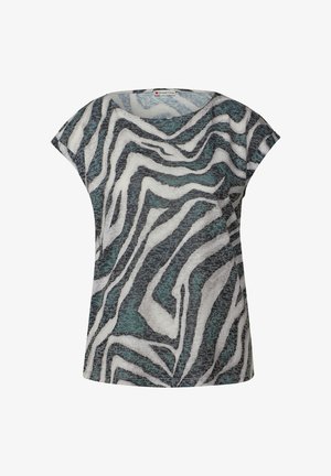 Krátký rukáv s potiskem zebra v odstínech tmavě modré, šedé a bílé. Vyrobeno z měkkého materiálu s volným střihem a kulatým výstřihem.