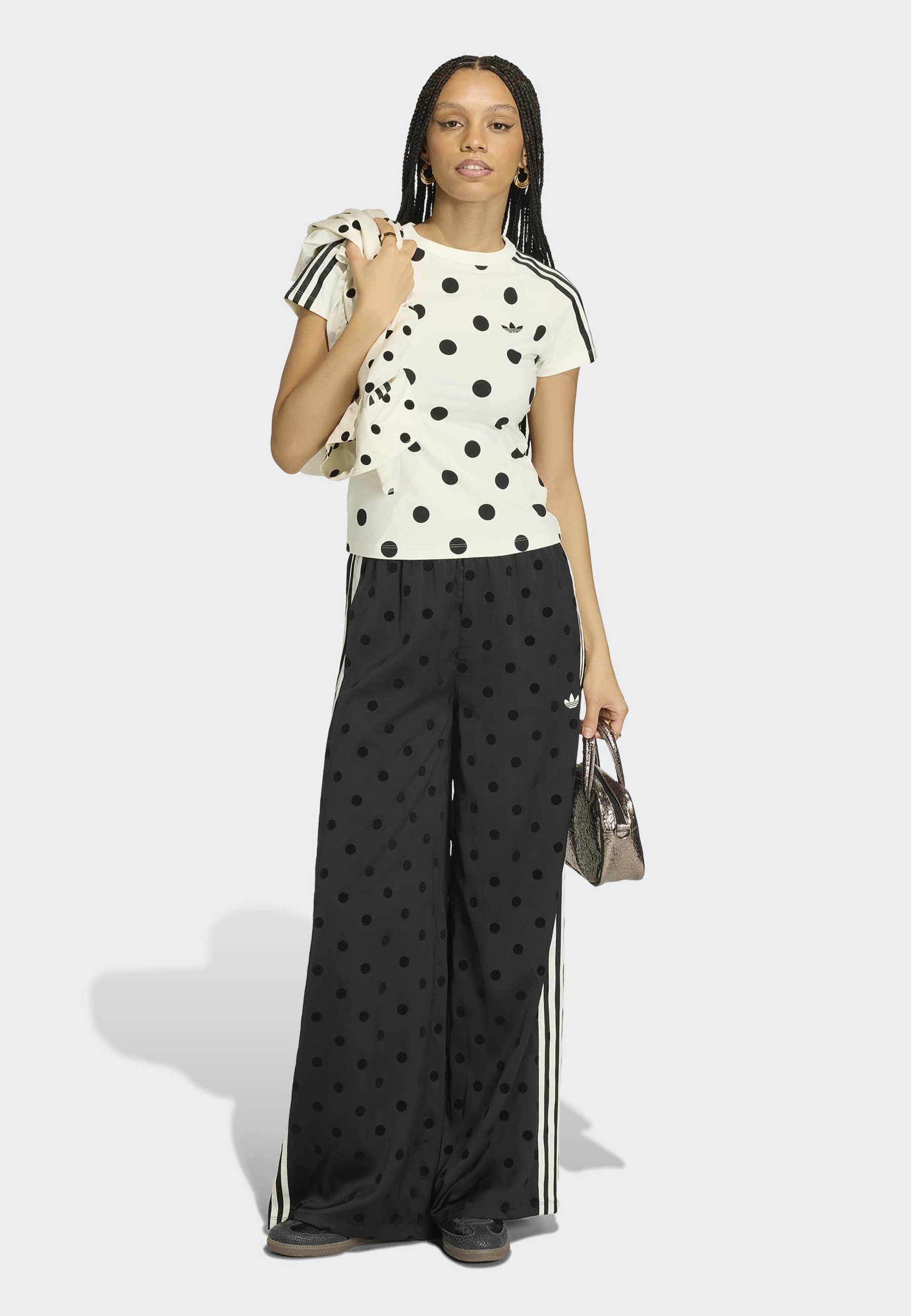 adidas Originals POLKA DOT WIDE LEG PANTS - Trousers - black - Zalando