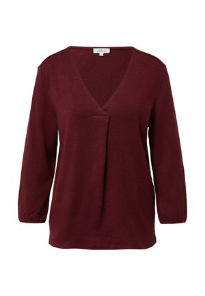Burgundská blůza s dlouhým rukávem a výstřihem do V, s detailem sklady vpředu a mírně elastickými manžetami, velikost 36 značky s.Oliver.