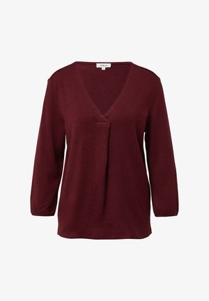 Bordeaux lange mouwen V-hals blouse met een plooidetail aan de voorkant en licht elastische manchetten, maat 36 van het merk s.Oliver.