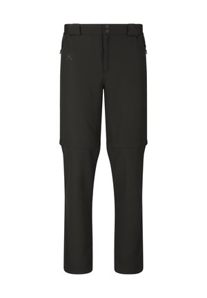 Schwarze Wanderhose zum Umbauen mit abnehmbaren Hosenbeinen und Reißverschlusstaschen an den Seiten, speziell für Outdoor-Aktivitäten entwickelt.