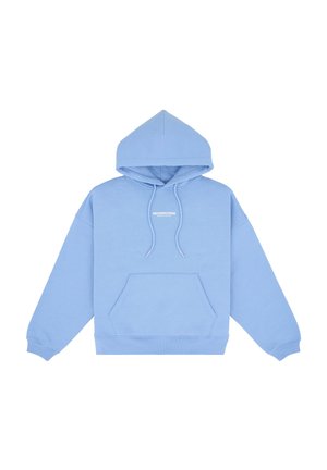 Felpa con cappuccio blu realizzata in tessuto morbido, dotata di una tasca frontale e cappuccio regolabile con cordino. Logo bianco stampato sul petto.