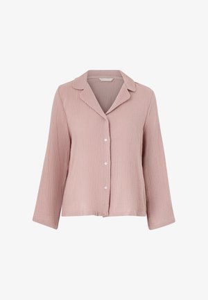Lichtroze overhemd met een gestructureerde stof, lange mouwen en een nietched kraag. Heeft zes knopen aan de voorkant en een relaxte pasvorm.