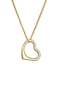 Gouden ketting met een hartvormige hanger. De hanger is glad met een holle center en hangt aan een gedraaide ketting.