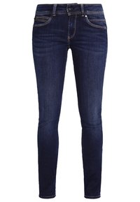 Smala jeans i mörkblå denim, med en klassisk femficksdesign, sydda detaljer och en mjuk textur.