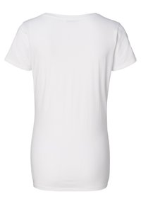 Witte t-shirt met korte mouwen en een ronde hals, gemaakt van een zachte, gladde stof. Heeft een eenvoudig, onbehandeld ontwerp op de achterkant.