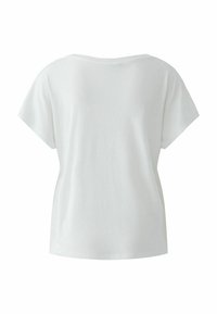 Effen wit T-shirt met korte mouwen en een losse pasvorm, zichtbaar van achteren op een witte achtergrond.