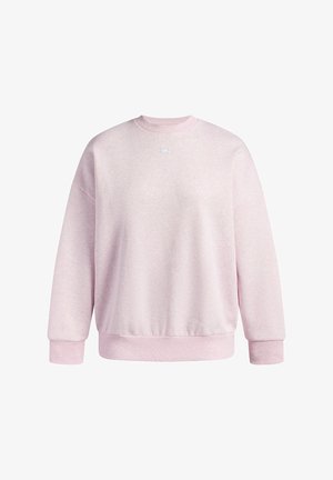 Light pink sweatshirt made of soft fabric, featuring a crew neck, dropped shoulders, ribbed cuffs, and an Under Armour logo in white.
