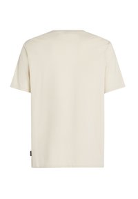 Crème-kleurige katoenen T-shirt met een klassieke ronde hals, korte mouwen en een rechte snit. Bevat een klein, merklabel aan de zijkant.