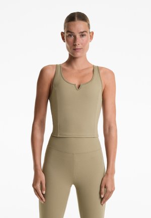 OYSHO SLEEVELESS WAFFLE TANK - Top - mottled green