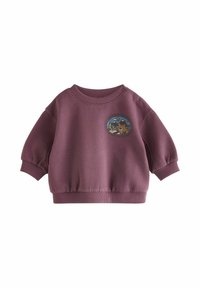 Bordeaux sweatshirt lavet af bomuld, med rund halsudskæring, puffede ærmer og et grafisk lap med en bjørn og bjerge.